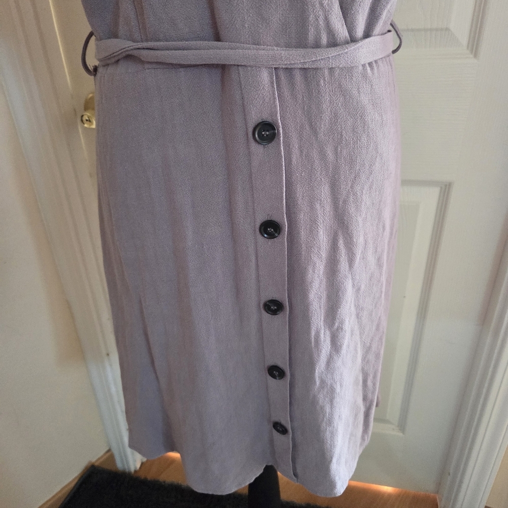 Sadie & Sage Slate Button-Down Mini Dress W/Belt Linen Blend Spring Summer Large - Picture 7 of 11